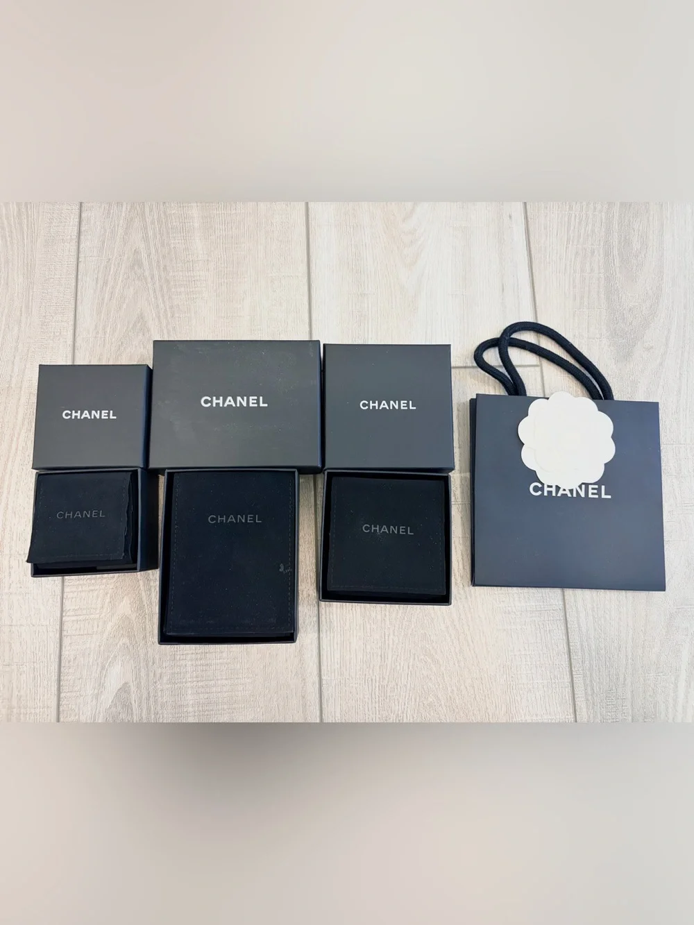 Authentic CHANEL 7 PIECES Bundle: 3 Jewelry Boxes + 3 Velvet Pouches